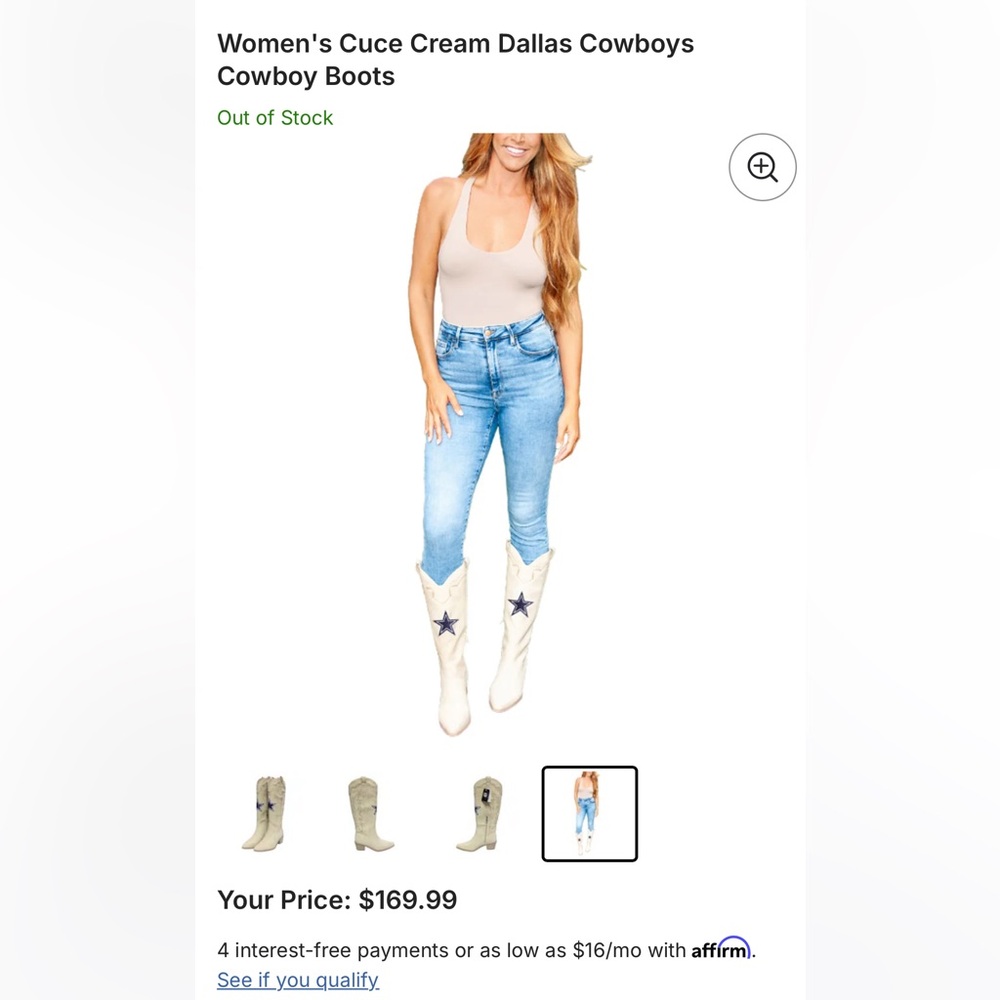 Women's Cuce Cream Dallas Cowboys Cowboy Boots NWT SIZE 8 - Picture 2 of 11
